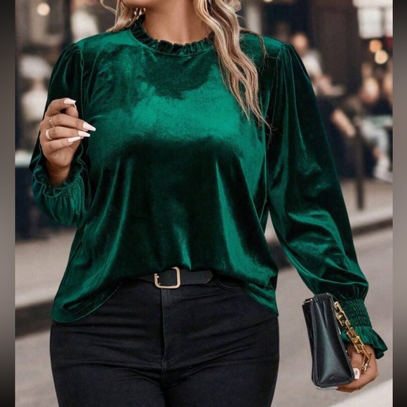 Luxe flounce sleeve velvet top - Picture 6 of 7